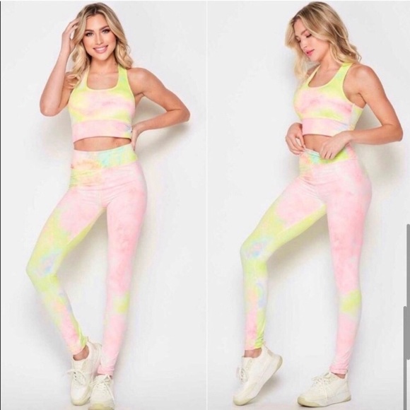 LLK Other - Stunning yoga activewear set sherbet neon tie dye ultra soft comfy